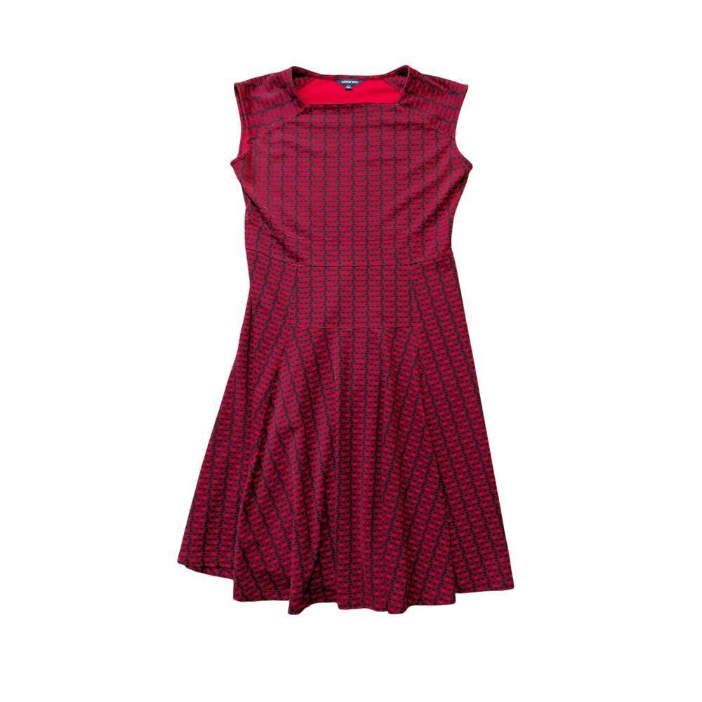 LANDS' END Women's drop waist dress, MED; Red & Blue Design, Simple, Classic
